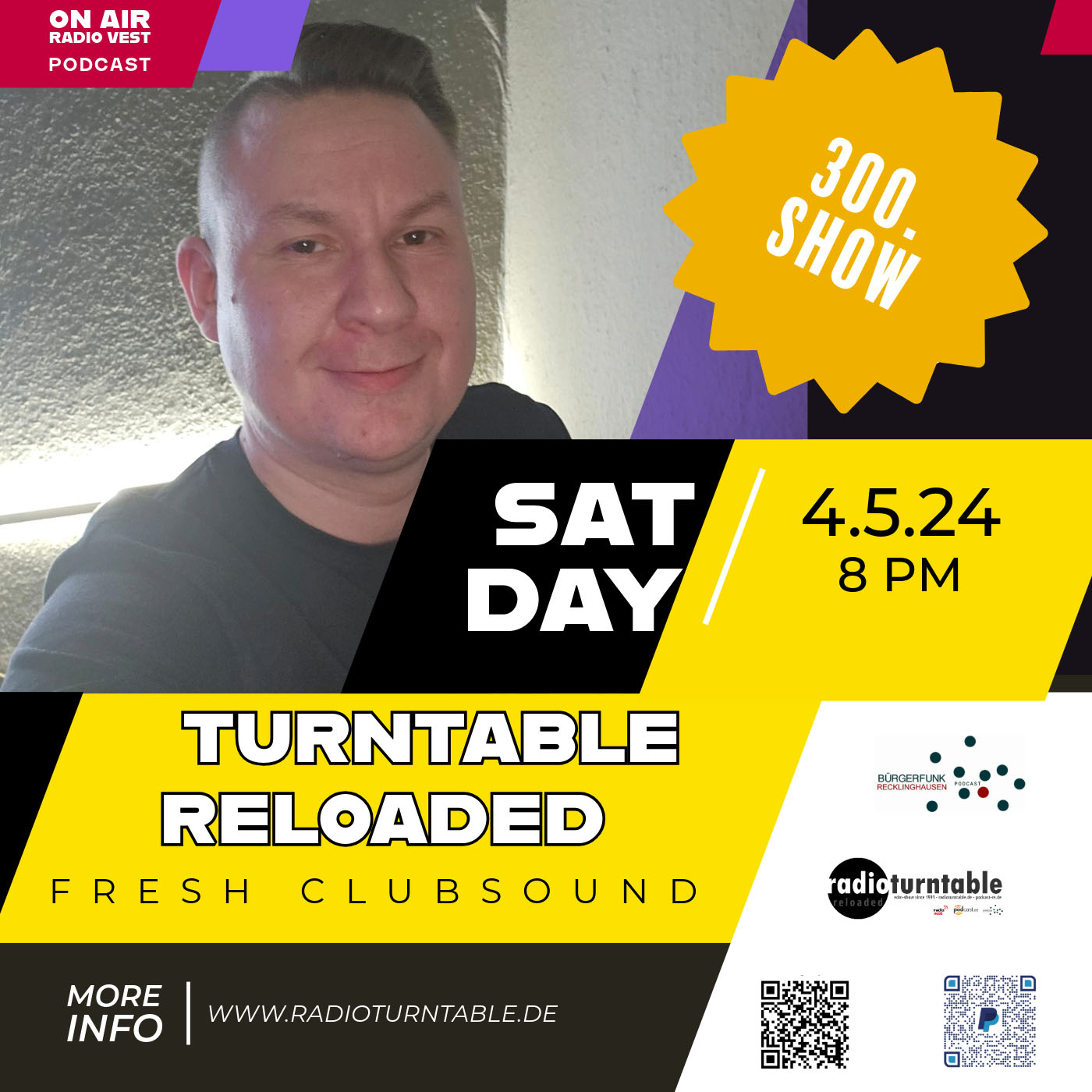 Turntable Reloaded mit Musik von u.a Markus Gardeweg, Energy 52, Lexy & K.Paul, Blank & Jones, Captain Jack, Stella Bossi x Perplexer, Da Hool u.v.m. (Folge 300 vom 04.05.2024) mit Bjørn Blain episode artwork