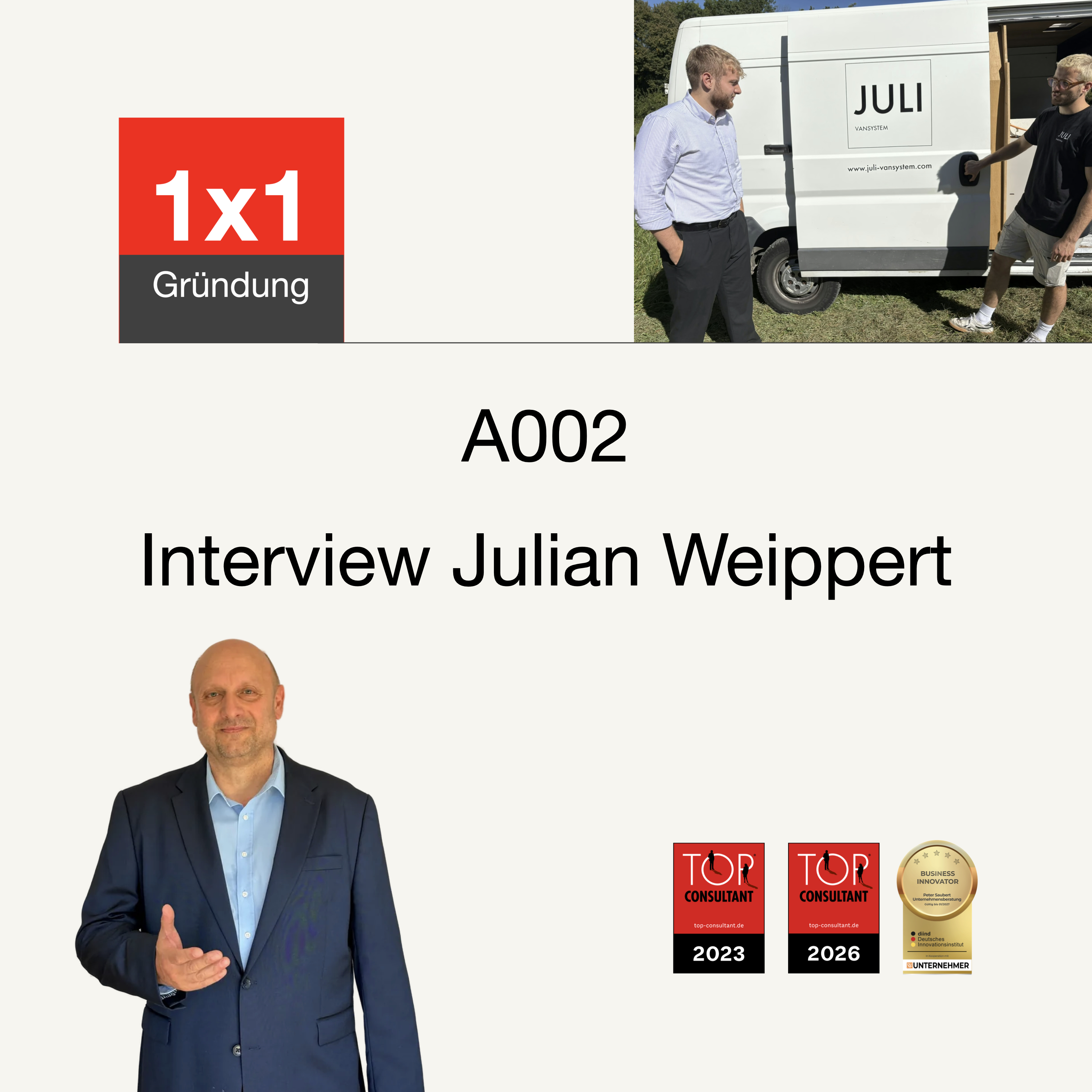 Cover der Podcast-Folge „A002 Vom Schreinermeister zum Startup-Gründer: Erfolgreich gründen ohne Startkapital mit Julian Weippert“