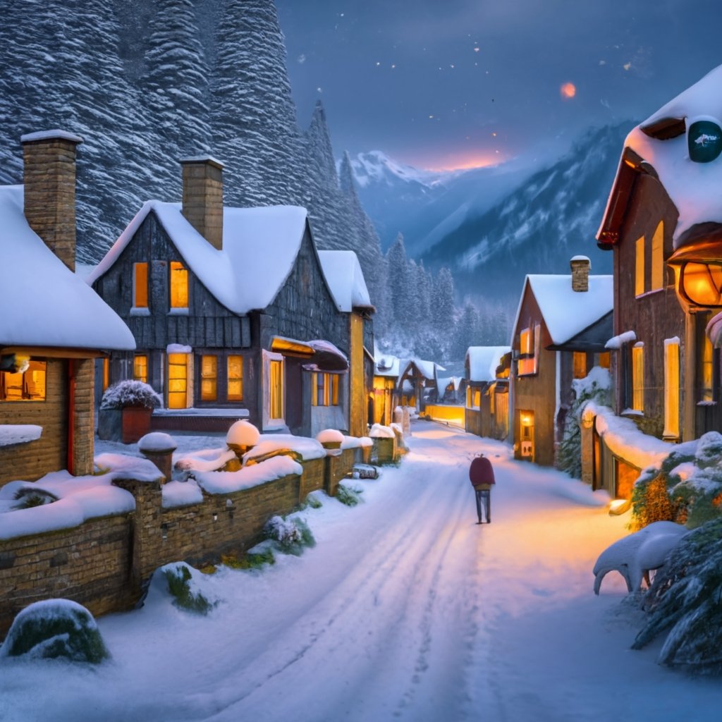 Winterliche Stille: Schritte im Schnee und Dorfklänge für erholsamen Schlaf